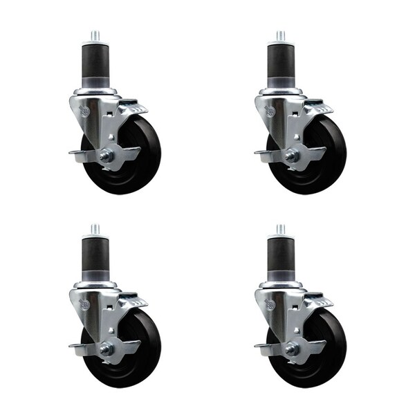 Service Caster 4'' Hard Rubber Swivel 1-5/8'' Expanding Stem Caster Set with Brake, 4PK SCC-EX20S414-HRS-TLB-158-4 - main